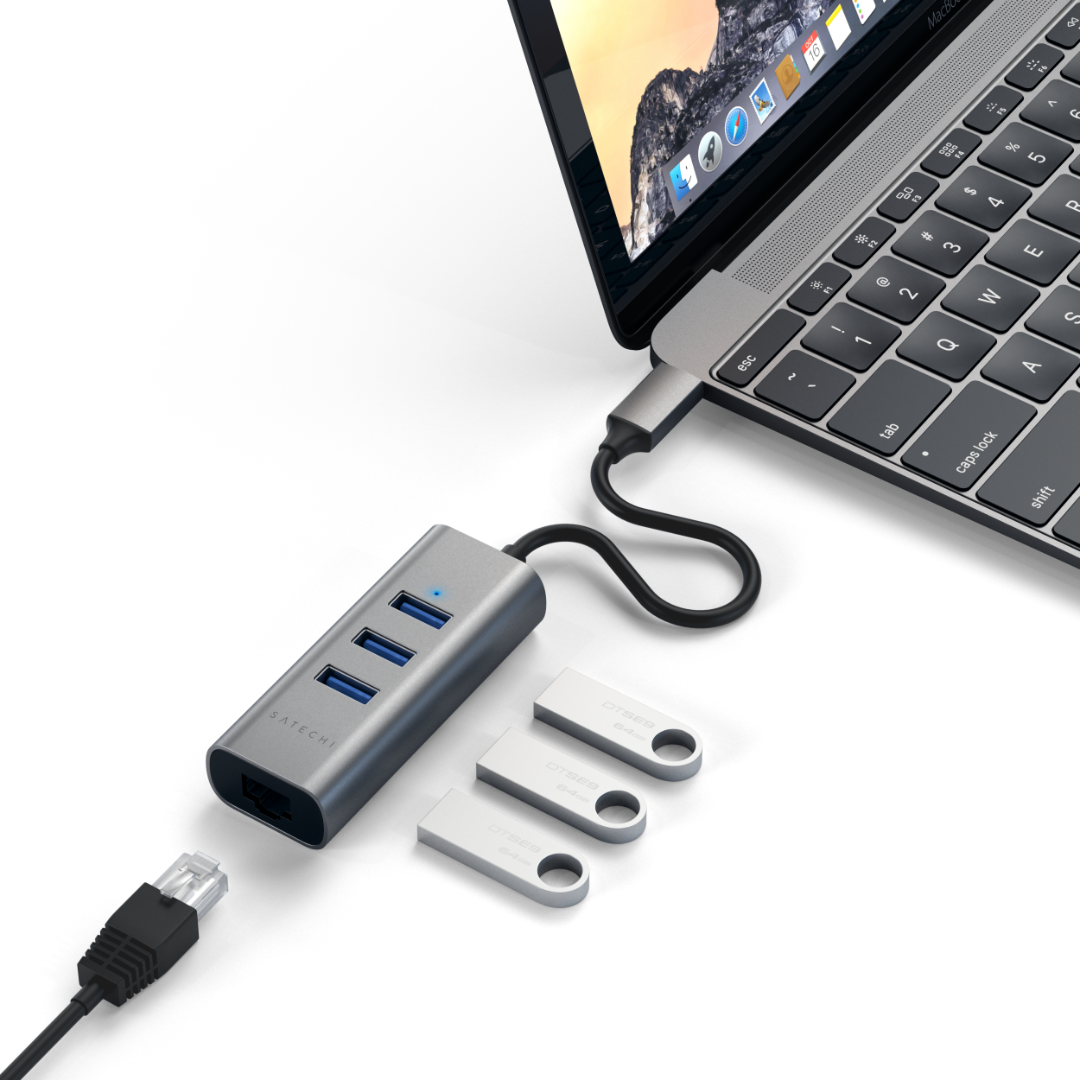 Satechi Type-C 2 in 1 USB 3.0 3 Port Hub Eth Port Uzay Grisi ST-TC2N1USB31AM - Görsel 5