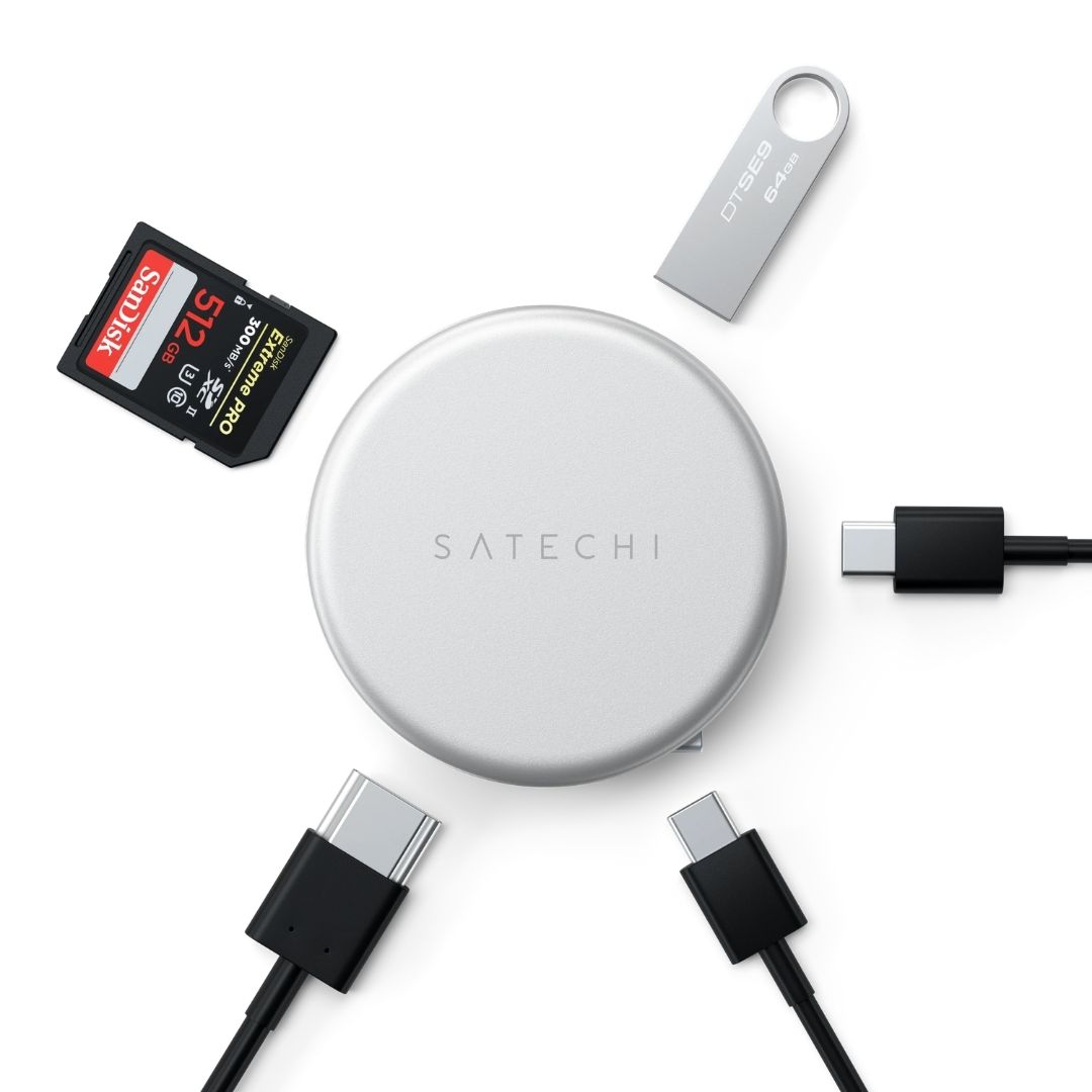 Satechi OntheGo 5 in 1 Multiport Adaptör Gümüş ST-POTG5S kart, USB bellek ve USB-C bağlantı desteği