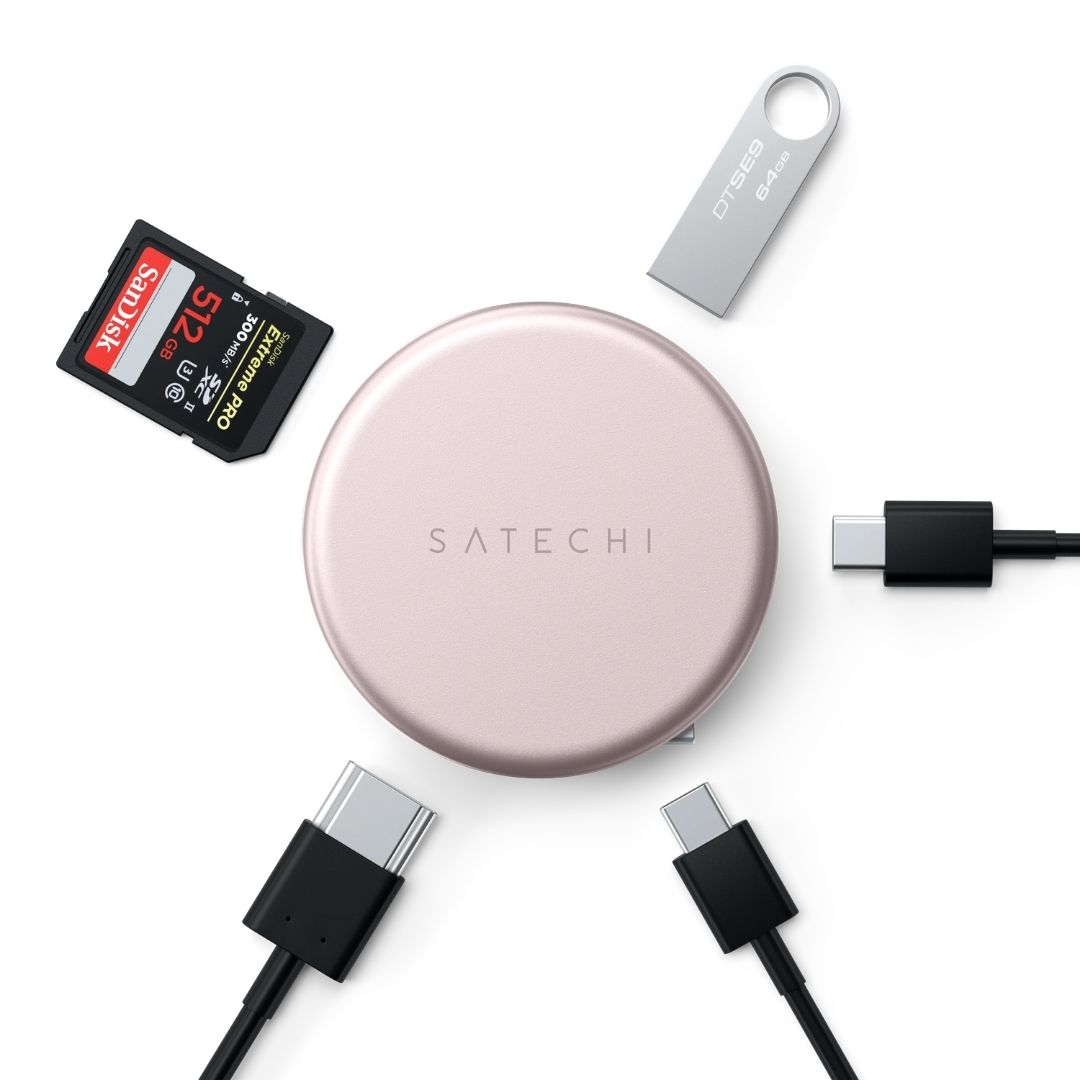 Satechi OntheGo 5 in 1 Multiport Adaptör Pastel Pembe ST-POTG5P Bağlantı